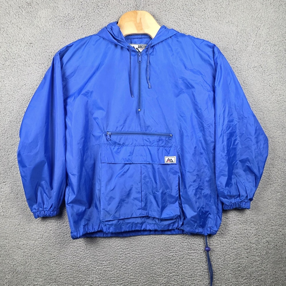 Arctic America Jacket Mens Medium Blue Hooded 1/2 Zip Nylon Windbreaker Pullover